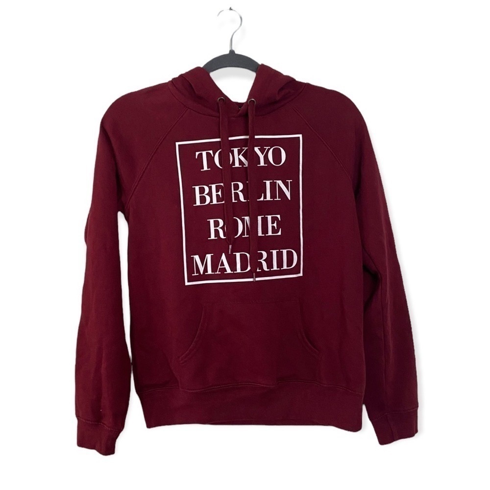 Forever 21 Hoodie Maroon Sightseeing City Graphic Sweatshirt Women’s Size Small - Picture 1 of 8